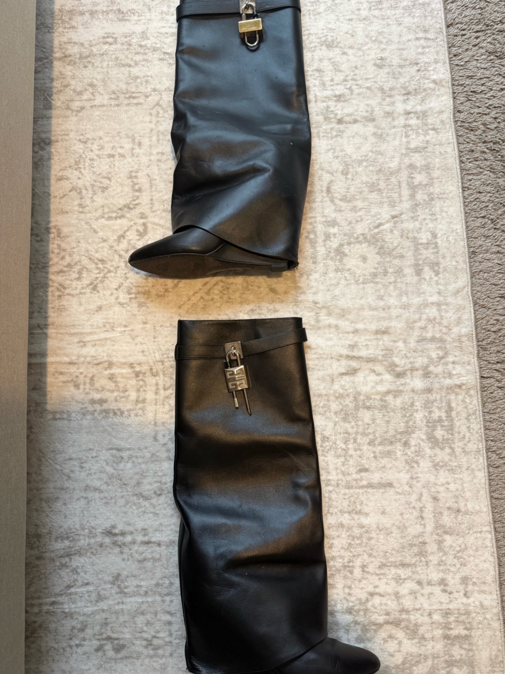 Givenchy Shark Lock Leather Knee High Boots Gold Hardware Women’s Authentic